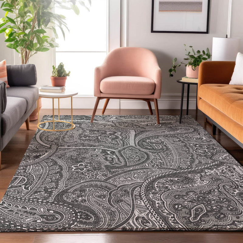 Tapis gris Cerrito lavable à la machine de qualité supérieure, Rectangle 9 pi x 12 pi
