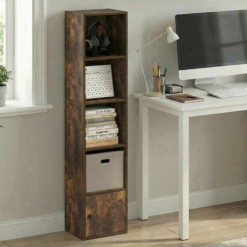 Bibliothèque standard Aagam, (5 tablettes) H 52 po x l 12 po x P 10 po, Bois de pin ambré