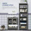 Grande armoire de rangement pour salle de bain avec tablette à 3 niveaux, armoire en verre, tour de lin autoportante avec tablettes réglables, grain de bois gris