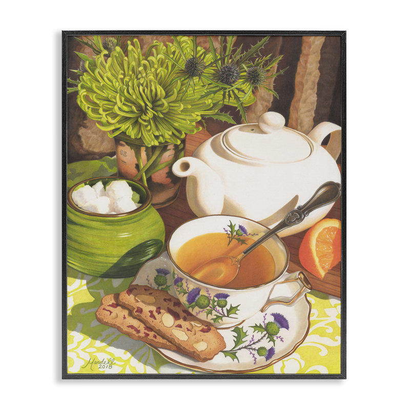 Thé et biscuits par Mardell Schuster, H 30 po x l 24 po, Giclée encadrée noir minuit