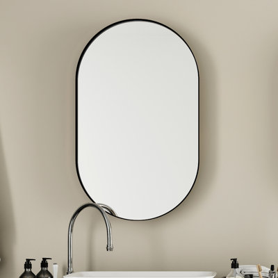 Armoire de salle de bain encastrée ovale 21,06 x 4,47 po - Cadre en métal avec miroir et tablettes réglables, rangement mural blanc 20 x 34 po
