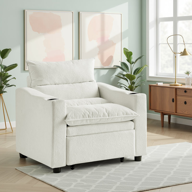 Fauteuil inclinable convertible 3-en-1 en velours, Beige