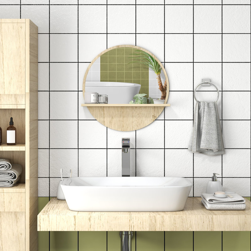 Bathroom Mirror, Light Yellow Wood