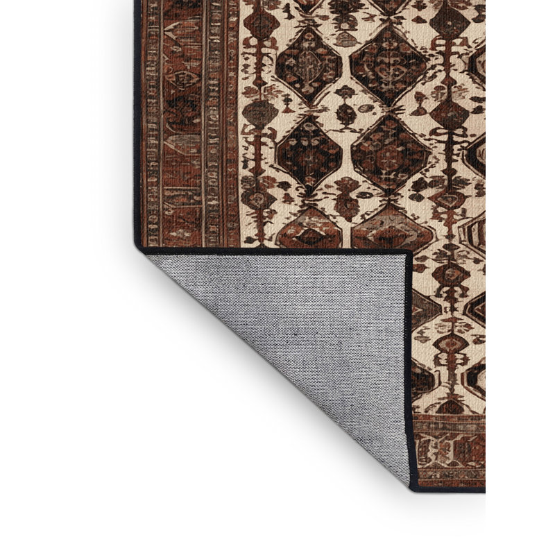 Machine Washable Persian Black Area Rug, Round 4'