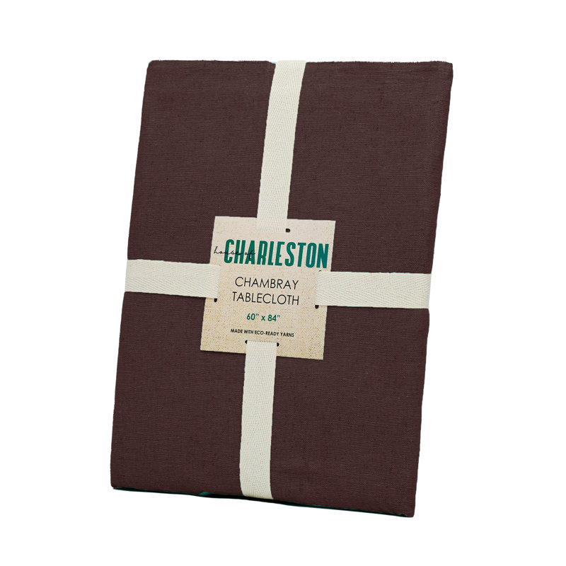 Charleston Woven Cotton Rich Tablecloth  60"x102" In Nut Brown, Brown, 102" L x 60" W