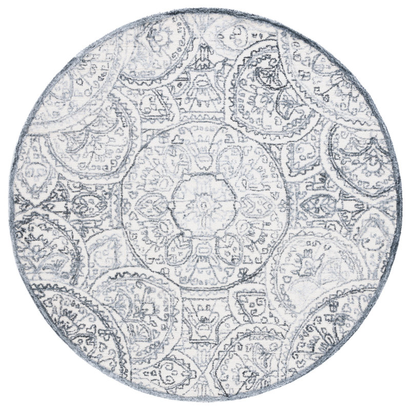 Bathilde Hand Tufted Wool/Cotton with Cotton Backing Metro Geometric Rug in Ivory/Gray, Round 6'