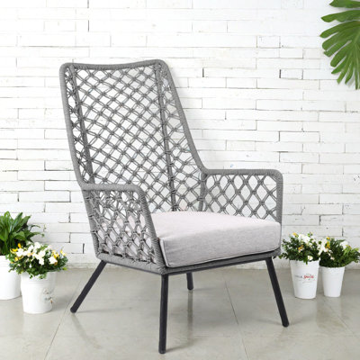 Durable Steel Patio Lounge Chairs, Modern Design With Gray Cushions