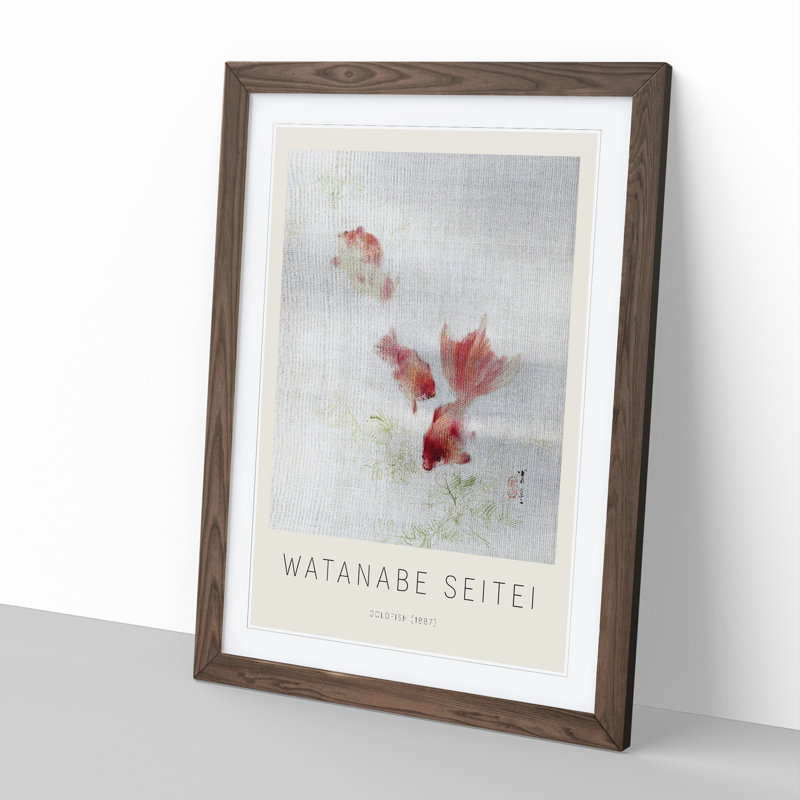 The Goldfish by Watanabe Seitei - Picture Frame Painting, Walnut Framed, 65cm H x 48cm W x 2cm D