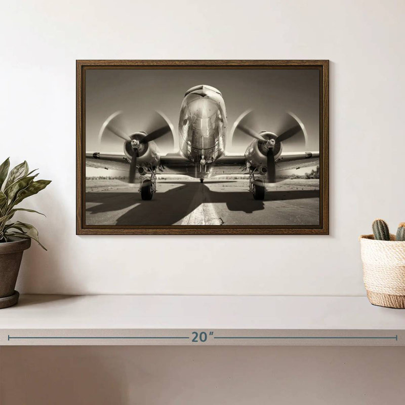 Avion gris, 13 po x 9 po, Cadre flottant noyer