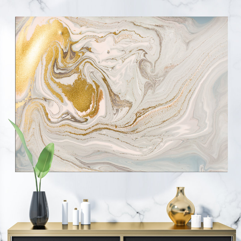Pastel and Gold Glitter Marble - Reproduction d'art sur toile encadrée, H 12 po x l 20 po x p 1 po, Toile tendue, Sans cadre