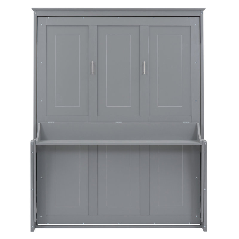 Grand lit escamotable avec tablette, gris
