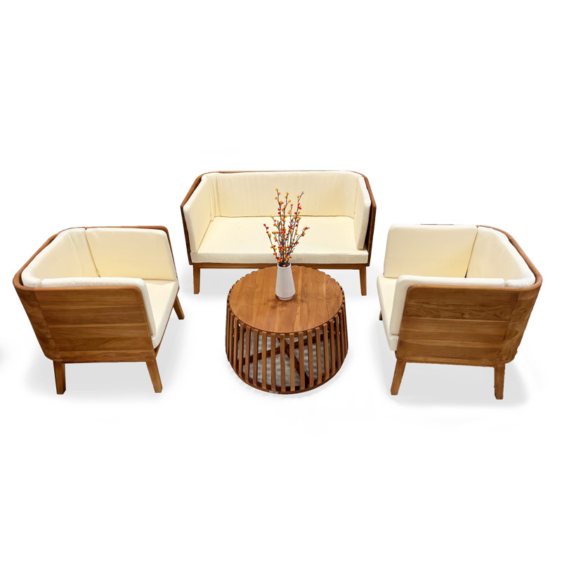 Olivia Teak and Cream Deep Seating Set for Four