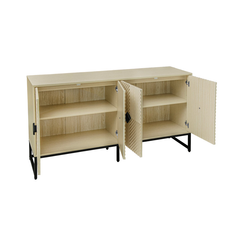 Buffet de cuisine moderne à 4 portes avec rangement délicat en forme de losange, poignée en bois massif, portes en métal robustes et buffet à tablettes réglables pour les maisons modernes Living
