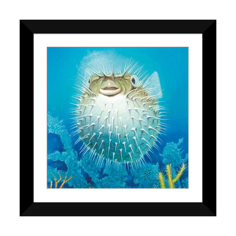 Art sur toile décoratif "fisher fish", H 16 po x l 16 po x P 1 po, Papier d'art encadré noir, Blanc