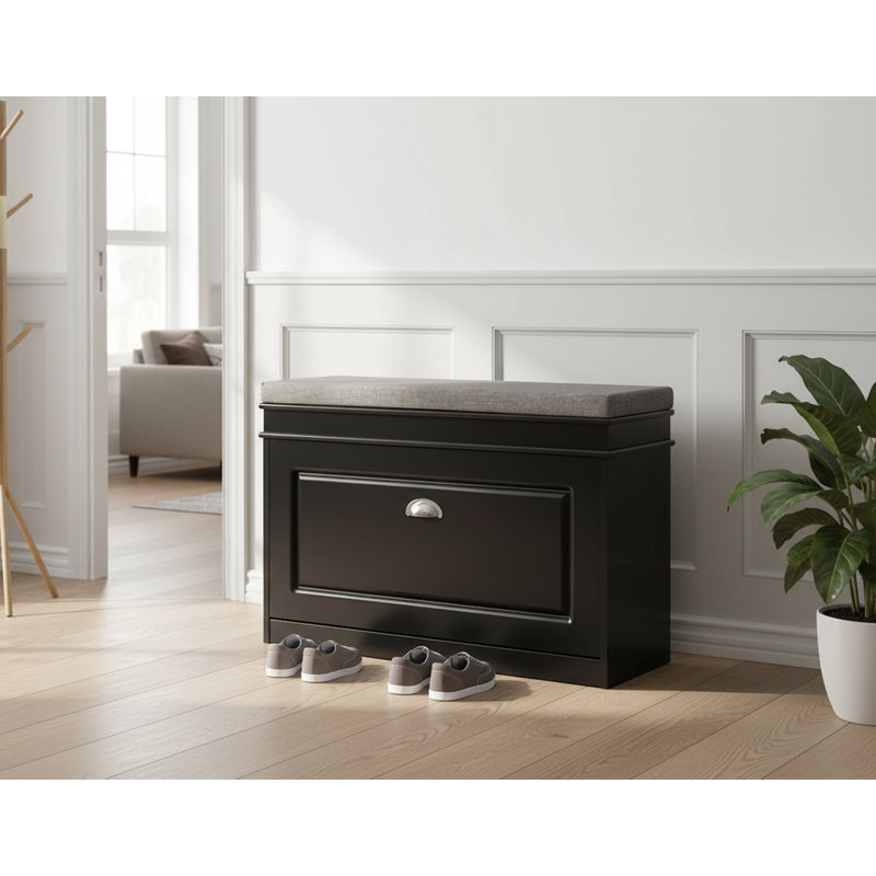 6 Pair Shoe Storage Bench, Black