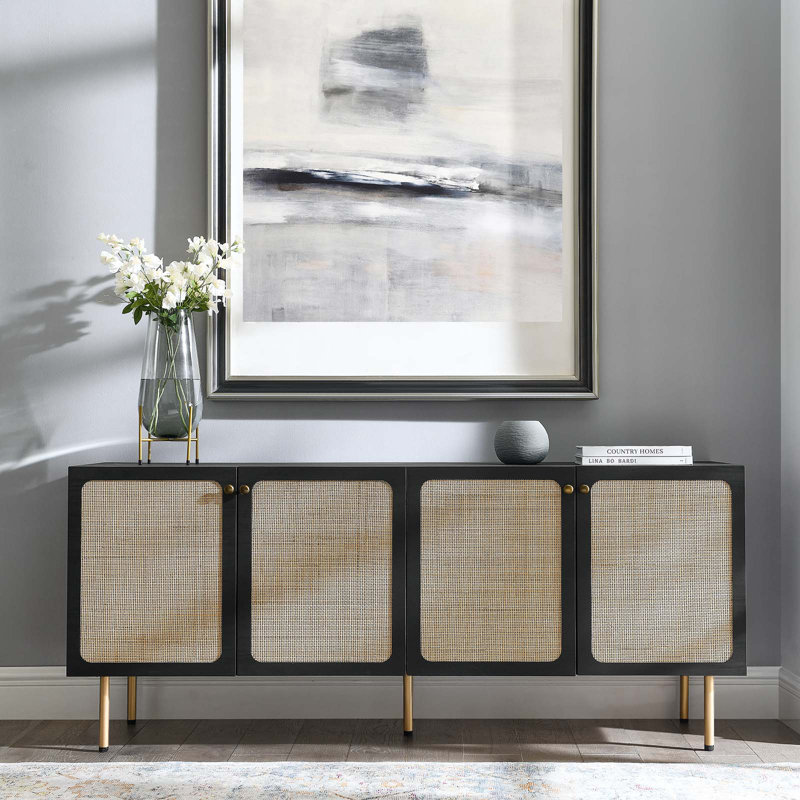Chaucer Black Rattan Weave 69.5" Sideboard