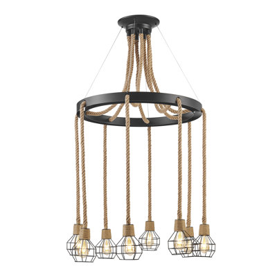 Steel and Ropes 8 Light Black Chandelier