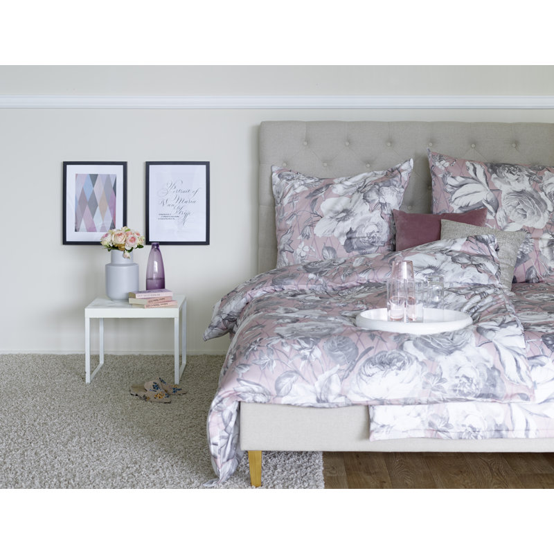 Coloured Nights Floral Duvet Cover Set with Pillowcases, Single - 1 Pillowcase (80 x 80 cm), Pink/Grey