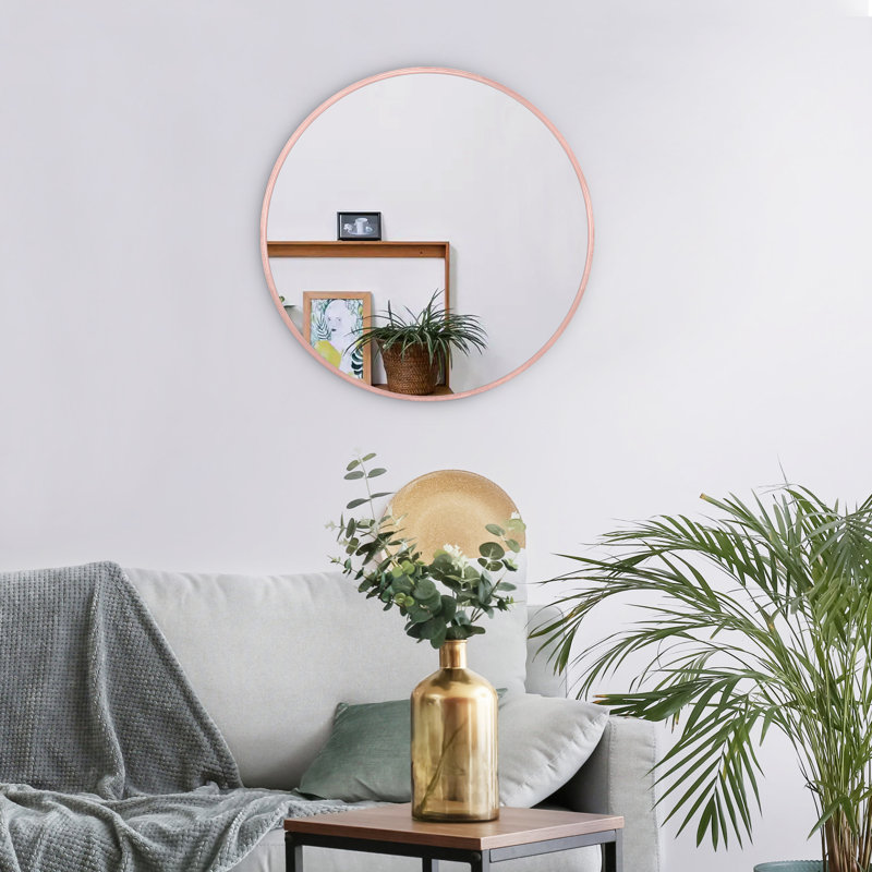 Miroir mural moderne à cadre rond, 24 po x 24 po, Or rose