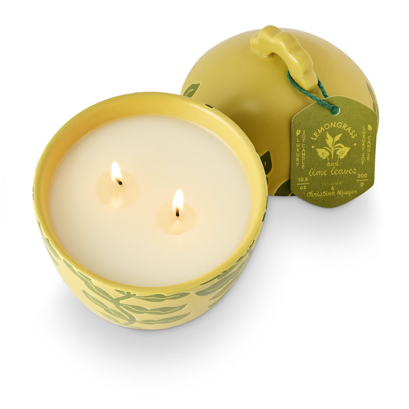 Bougie en céramique avec couvercle Sun Terrace, citronnelle et lime, 300G, Yellow Citrus