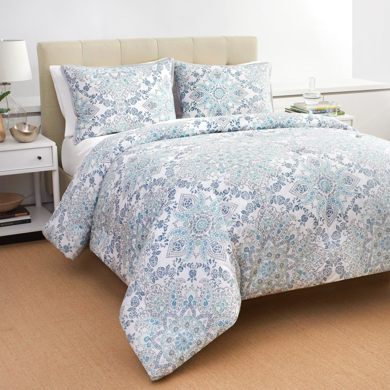 Ensemble d'édredon réversible en percale à tissage traditionnel - Ruhani, Édredon double / grand + 2 taies décoratives sta
