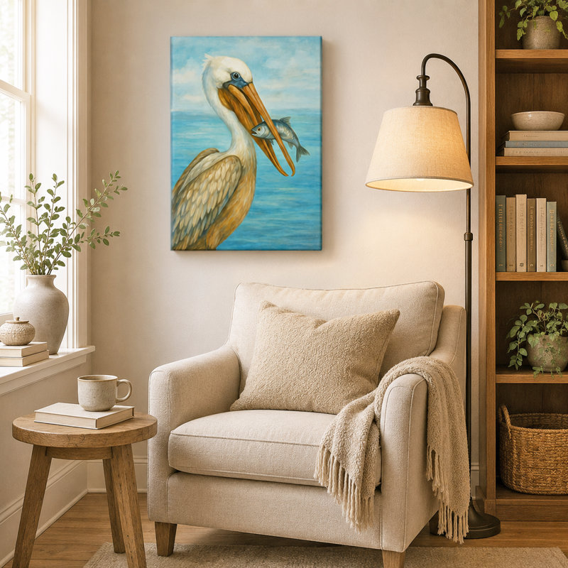 Art mural sur toile Coastal Pelican, H 36 po x l 24 po