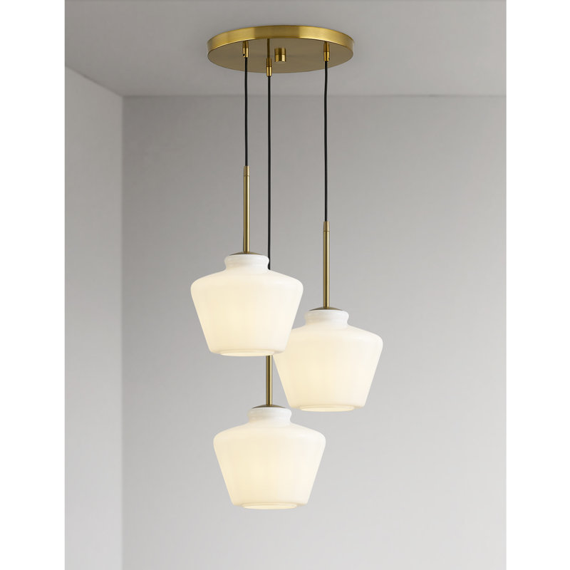 Luminaire suspendu à 3 lumières, Blanc, Laiton brossé