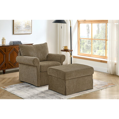 Fauteuil d'appoint 37,5 po avec repose-pieds, fauteuil rembourré moelleux en chenille, fauteuil simple élégant pour le salon, la chambre à coucher et un appartement