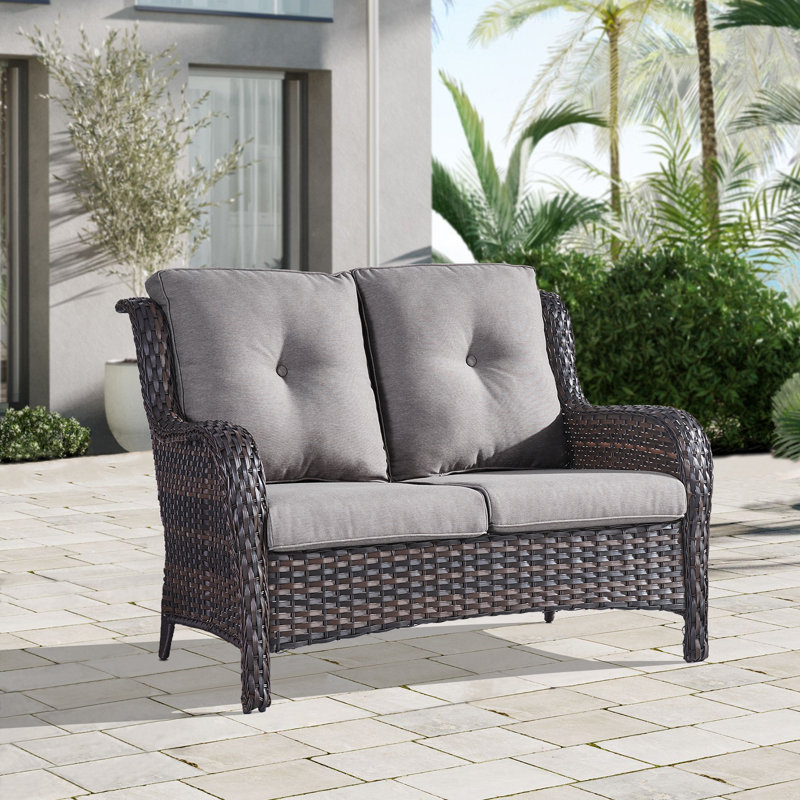 Bonia 51.18'' Wide Straight Loveseat with Cushions, Brown, Gray