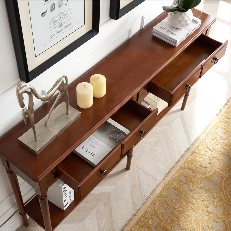Coastal Solid Wood Double Hall Console Table, Pecan