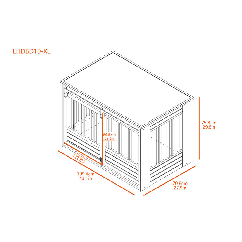 Tucker Murphy® ECOFLEX® Barn Door Dog Crate End Table, Large (29.92" H x 27.87" W x 43.07" D) , White