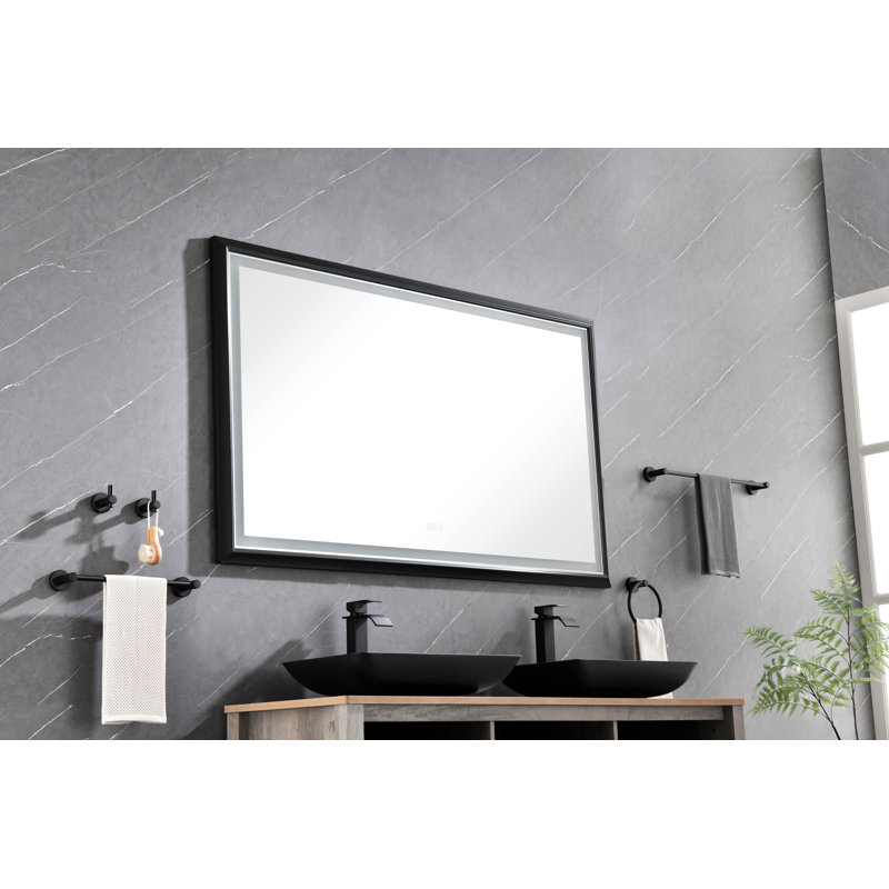 Miroir de salle de bain DEL, Noir mat, 88 po x 38 po