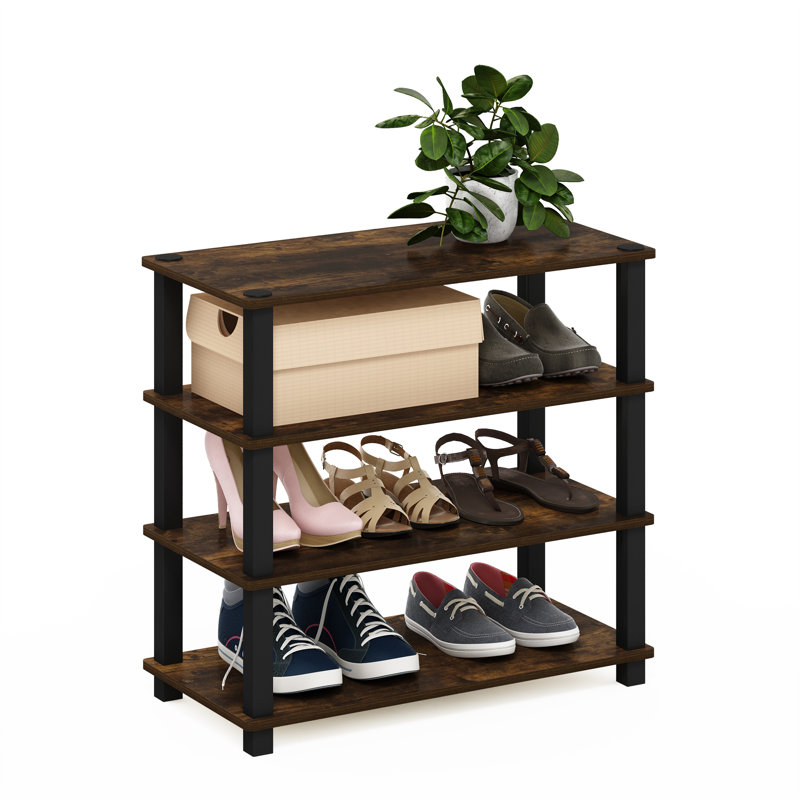 12 Pair Stackable Shoe Rack, Amber Pine/Black, 59.9cm W x 39.1cm H x 29.5cm