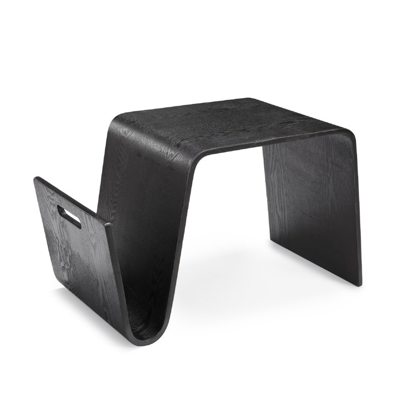 Brookside Mid-Century Modern End Table with Curved Magazine Storage Shelf in Black, Black