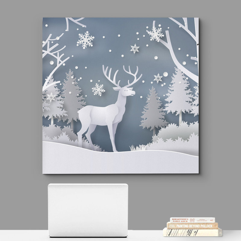 «Snow Deer Merry Christmas», reproduction sur toile tendue, L 24 po x H 24 po