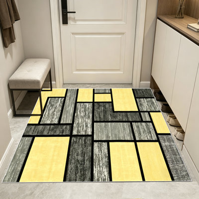 Tapis moderne à motif géométrique abstrait, tapis d'intérieur à motif de blocs, tapis doux non délestable pour vestibule, salon, chambre à coucher, cuisine, bureau