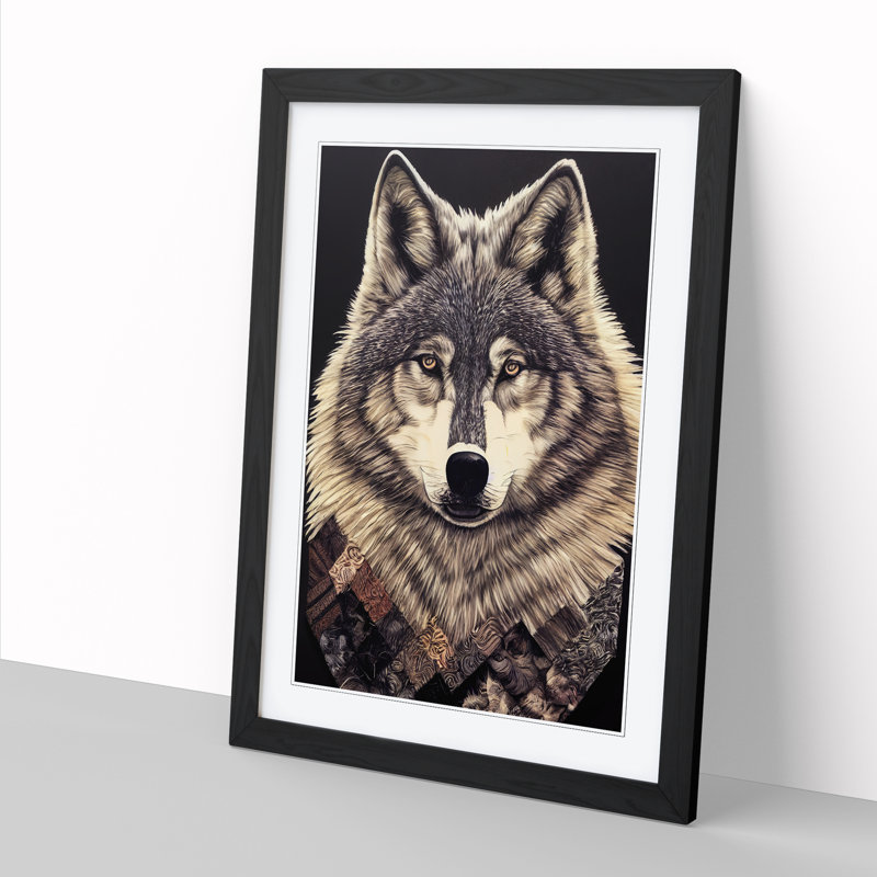FRM-V0523-2918X Wolf Patchwork Vol.1 - Single Picture Frame Print, 64cm H x 46cm W x 2cm D, Black