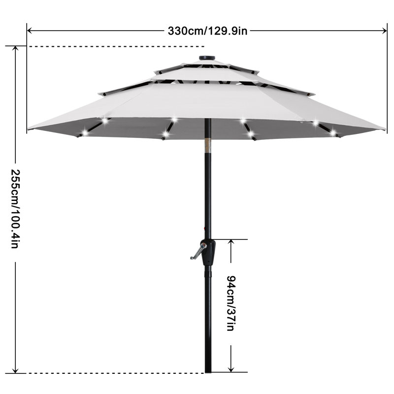 Parasol de marché éclairé Caerphilly, 129.9" W x 129.9" D, Gris clair