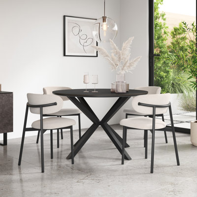Calne 120cm Round Concrete Effect Ceramic Dining Table Set with 4 Myla Linen Chairs