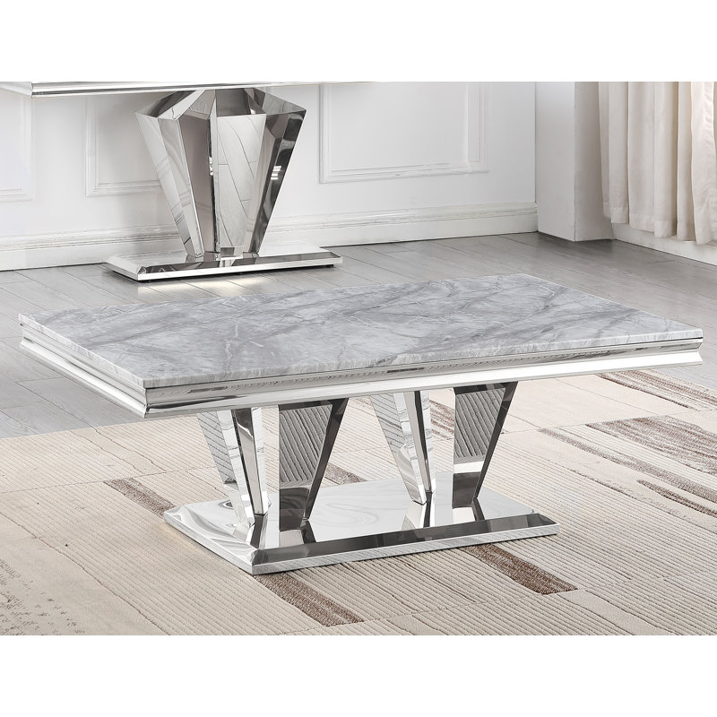 Zerriah 51" Marble Top Coffee Table , Silver