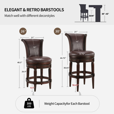 Elveria Classic Upholstered Bar Stools With Wooden Frame And Nailhead Trim