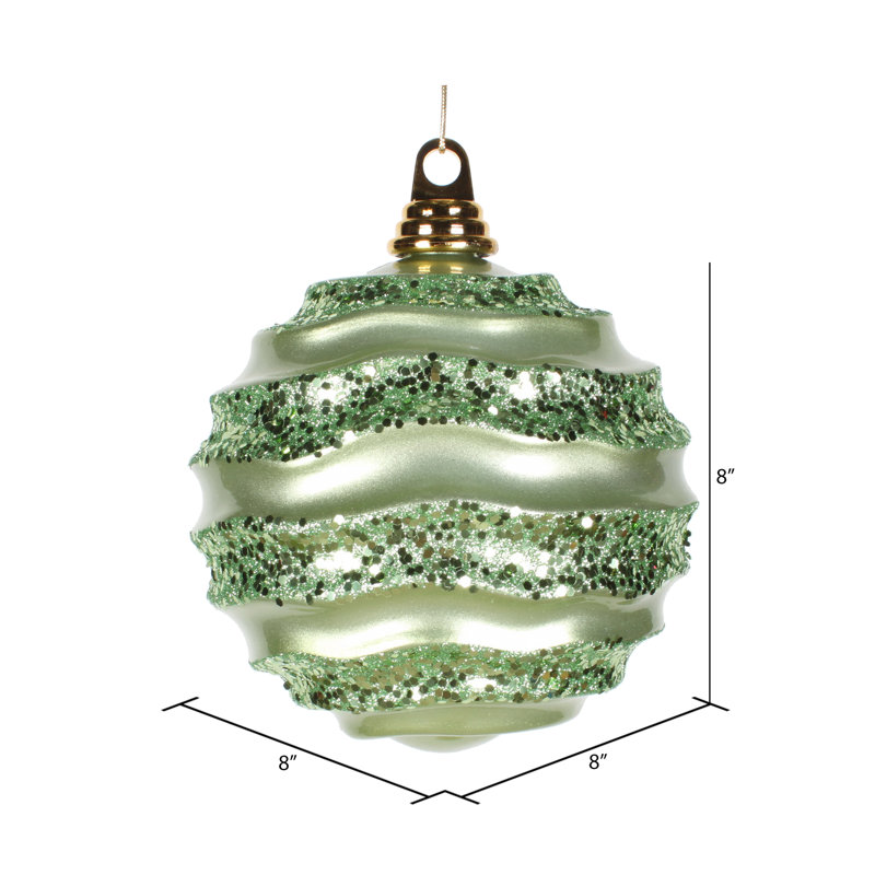 Ornement de Noël boule rayée et scintillante, H 8 po x l 8 po x P 8 po, Céladon