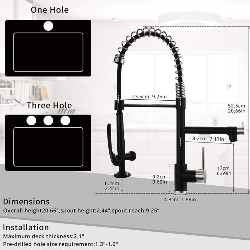 Robinet de cuisine rétractable avec - noir et argent, poignée simple, remplissage à chaud, céramique, évier commercial moderne
