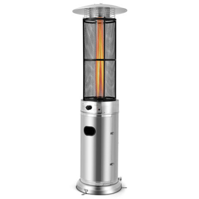 40,000 Btu Sliver Outdoor Propane Patio Heater With Mesh, Wheels, Tip-over Protection, Freestanding Outdoor Heater