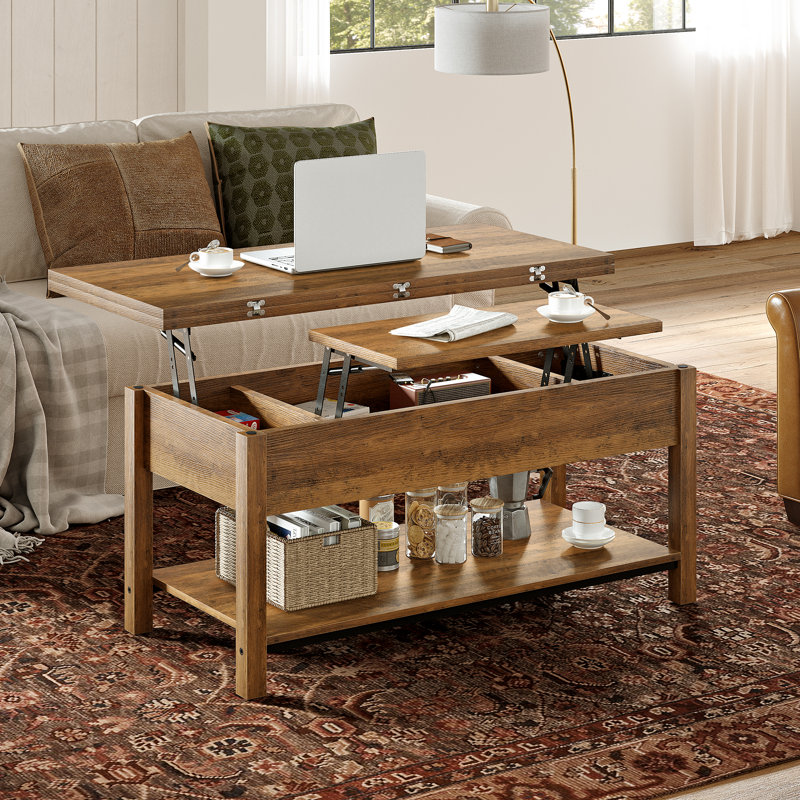 Table basse à plateau relevable avec rangement Torron, Marron clair