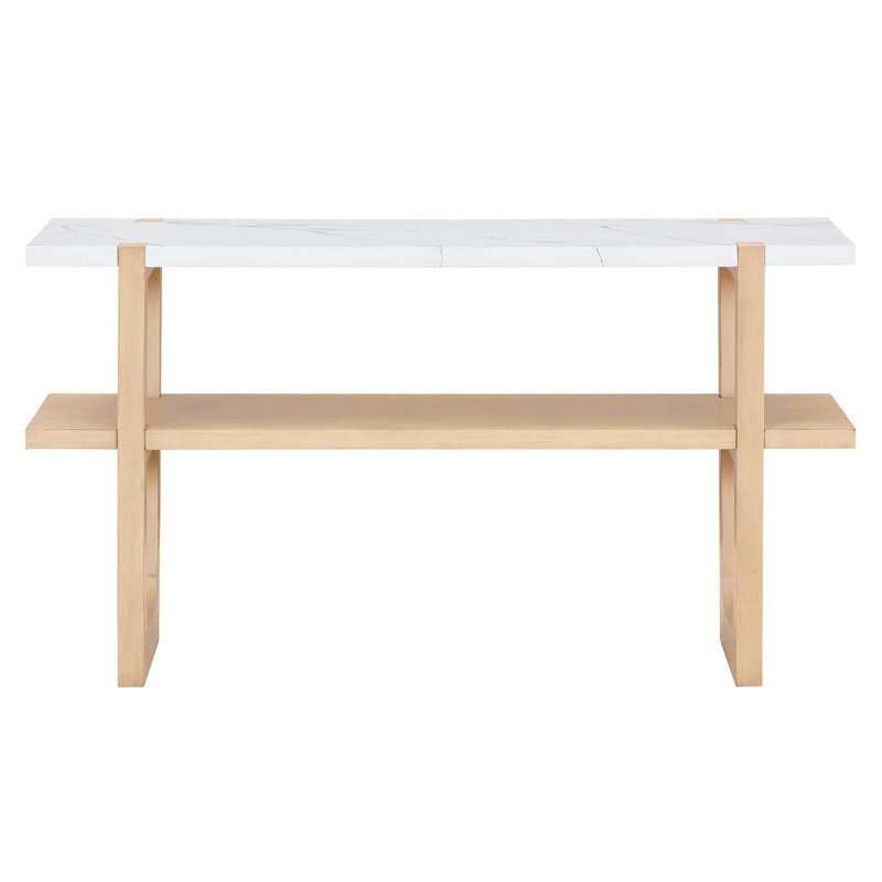 Narrow Console Table With Marble-Effect Top, Retro Entryway Table With Open Shelf, Sofa Table For Entryway, Hallway And Living Room