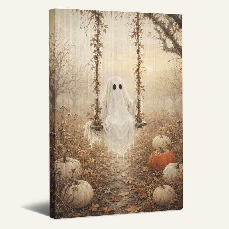 Toile blanche «Ghost On Swing In Golden Autumn», art mural sur toile, H 36 po x l 24 po