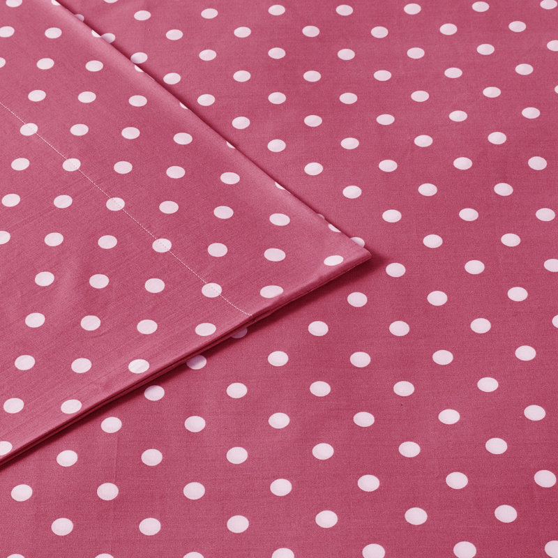 Twin Dark Pink Cotton Polka Dot Sheet Set