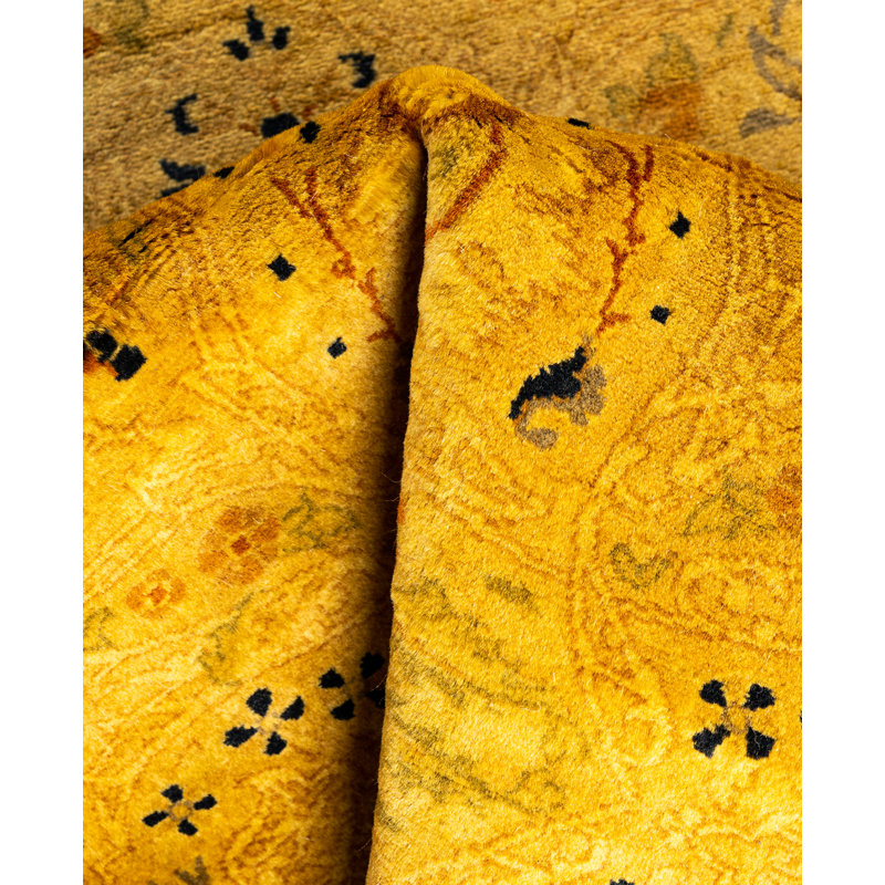 Overdyed Hand-Knotted Wool Modern-Contemporary Yellow Runner 3' 2" x 9' 10"
