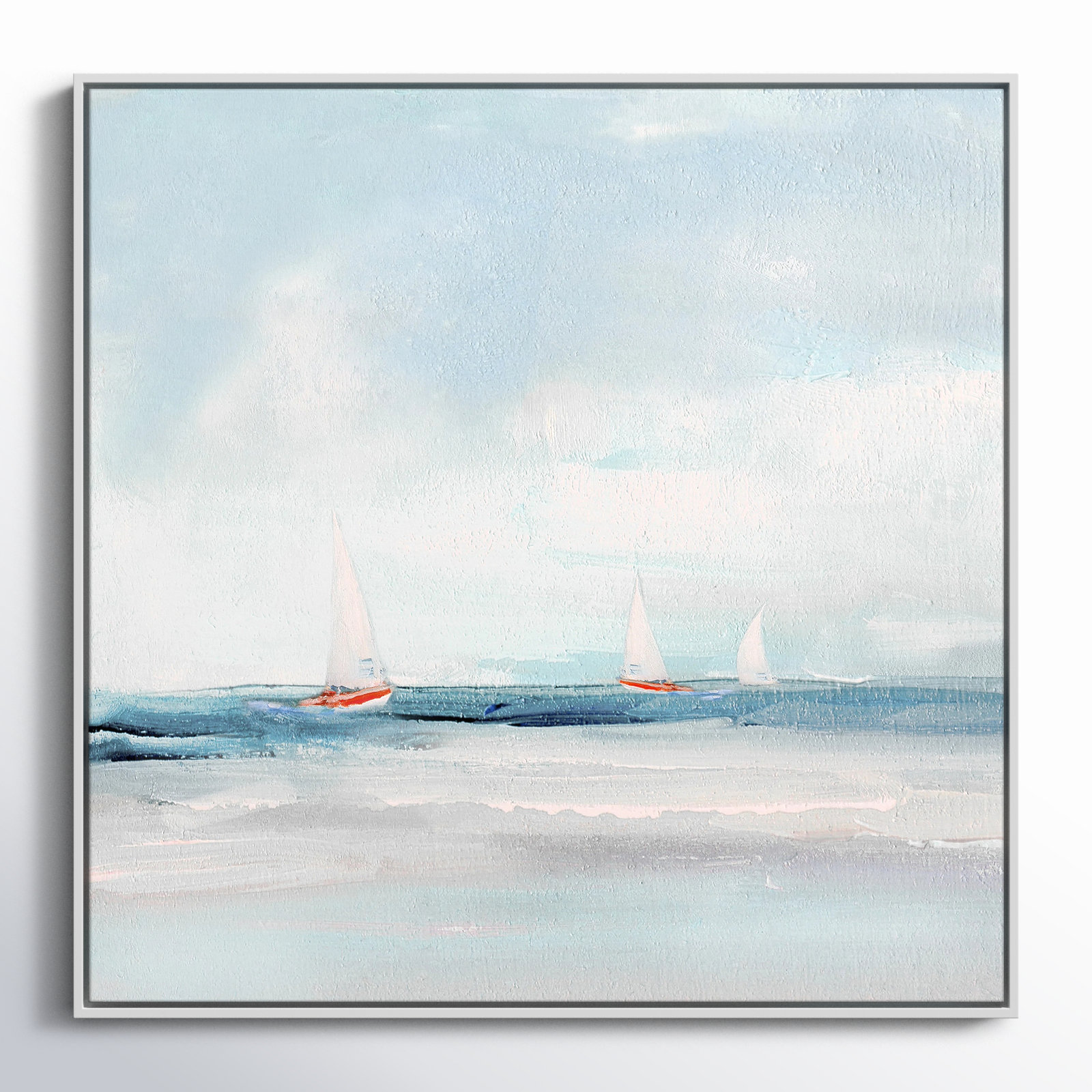 Charter "Caribbean Sail" Painting by Sally Swatland, 37.5" H x 37.5" W x 2" D, White